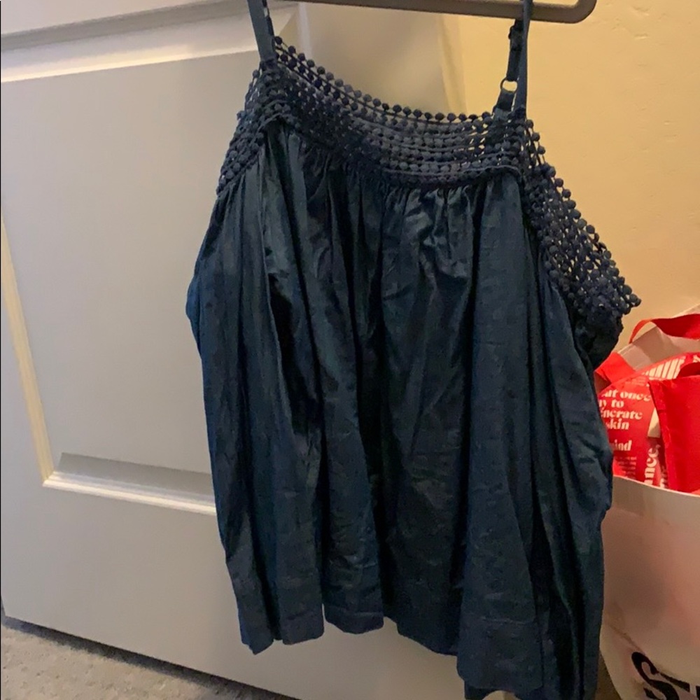 do+be long sleeve off the shoulder denim top